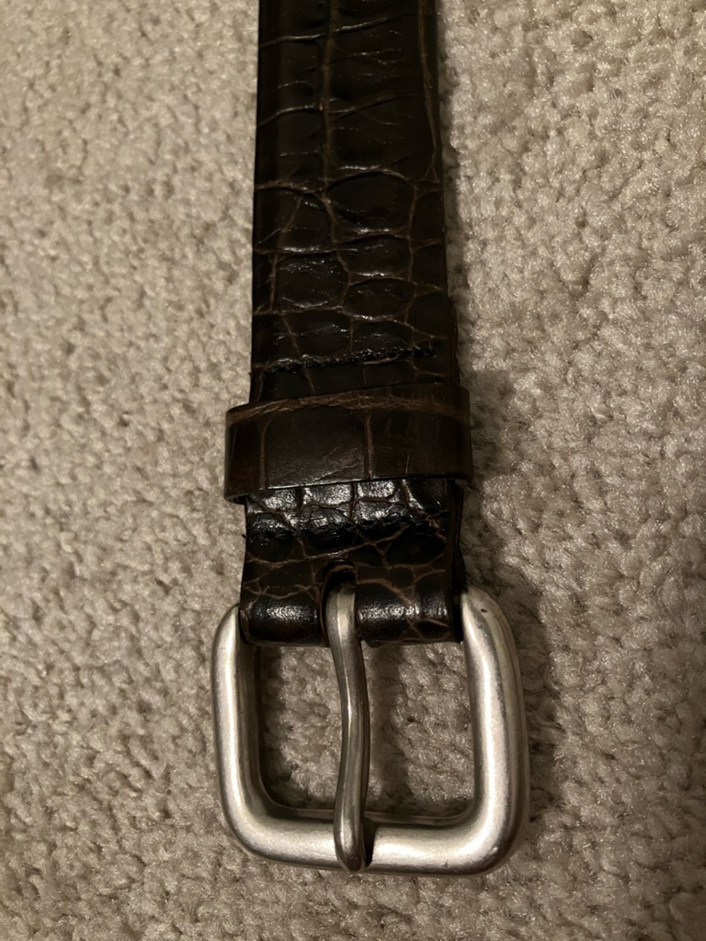 Classic Croc-Embossed Leather Belt in Dark Brown